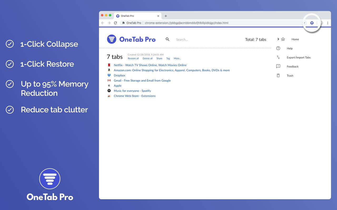 OneTab extension for Google Chrome and Firefox - save up to 95% memory and  reduce tab clutter