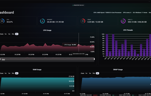 Dashboard Real-time Metrics
The dashboard shows real-time metrics of your system. Metrics include CPU usage, RAM usage, Swap usage, Disk usage, and Network usage.