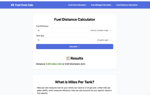 Fuel distance (tank range) calculator