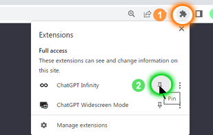 Instructions to pin icon to Chrome toolbar
