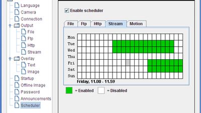 A scheduler to start and stop the output types on predefined times