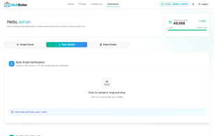 Dashboard bulk Email verification