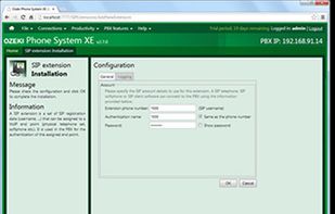 Ozeki Phone System XE - SIP Extension configuration form 