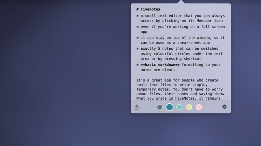 FiveNotes Oneclick Mac menubar notes app with fives easily accessible