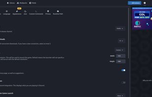 Settings page.