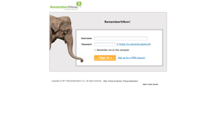RememberItNow! Login page