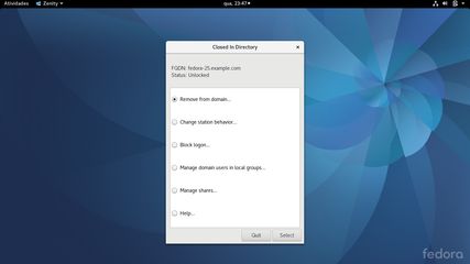 Main interface in Fedora 28 (after join the domain and unlocked)