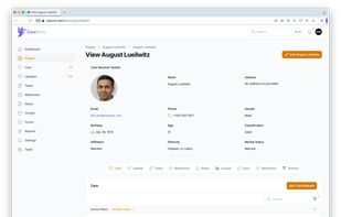 Detailed profile view of a care receiver in CareNote, including demographic info, care history, and access to related notes, tasks, milestones, and updates—all in one centralized location.