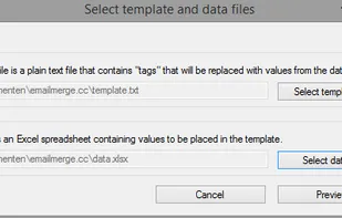 Select which files are your template (Word, plain text or HTML file) and your data (Excel spreadsheet).