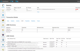 FusionReactor Database Monitoring screenshot for Java applications, including MongoDB, SQL, MySQL etc. : FusionReactor analyzes and captures all the data related to your SQL statements so you can focus on improving performance and reducing bottlenecks. See right down to which SQL statements were run, number of rows returned, time spent on the query etc.