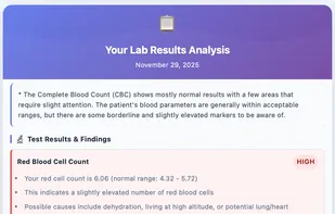 explanation of lab report into plain understandable language also feature to search nearby doctor