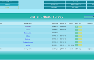 User interface. List of existed survey.