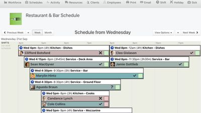 Restaurant Employee Schedule screenshot from ShiftApp.com