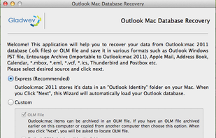 Gladwev Outlook Mac Database Recovery screenshot 1