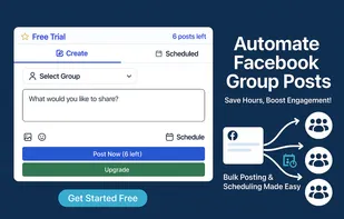 Main dashboard for creating and scheduling Facebook group posts. Choose a group, write your post, and publish or schedule in one place.
