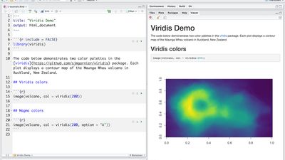 The Rstudio IDE with a HTML document result on the right