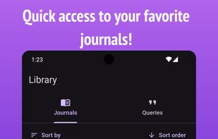 Screenshot showing the library screen and the journals view.