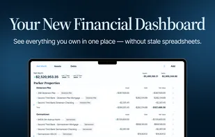 A live personal finance dashboard that shows net worth, assets, and debts in one organized, real-time view.