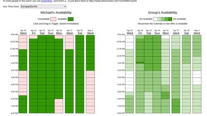 On the left my availability, on the right the “heat map” of when everyone is best available