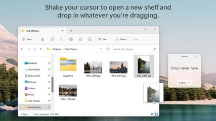 Shake your cursor to open a new shelf and drop in whatever you're dragging.
