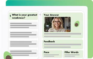 Review your responses and get actionable AI feedback. We also provide you with information about your pace of speech.
