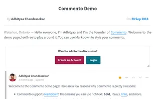 This is what an example comments section looks like. Commento allows nested/threaded comments, OAuth, markdown, and much more.