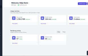 Plainly Videos dashboard