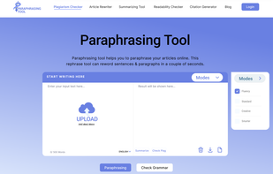 Main screen of Paraphrasing tool