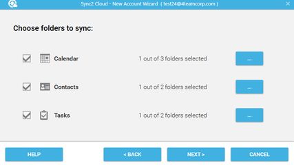 Sync2 Cloud Synchronization wizard. Selecting data types.
