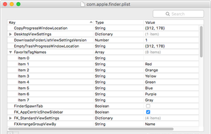 Once you have opened a preference, you'll see a list of key-value pairs, like this