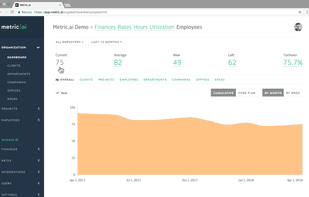 Employee Dashboard for Professional Services:
* Current number of employees
* Average number for period
* New employees
* Number of people who have left the company
* Turnover ratio