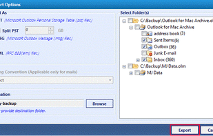 Export select mails or mailbox folders into PST , EML or MSG file format .