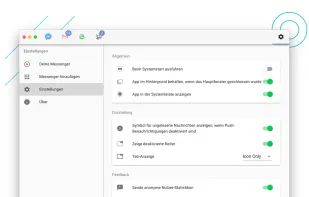 Change the appearance, manage Push Notifications, use multiple instances or use the dark mode. The settings tab got you covered.