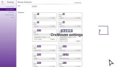 crxMouse Chrome Gestures settings