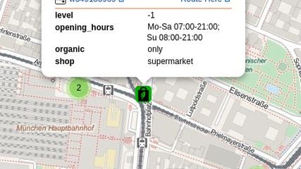 Interface organic map showing a local supermarket alternative