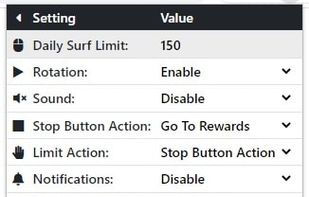 Default Settings Menu