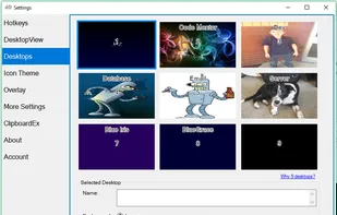 The settings form is where you configure the app. This shot shows wallpapers and desktop naming.