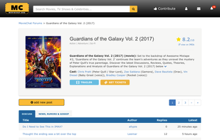 Movie page for Guardians of the Galaxy 2