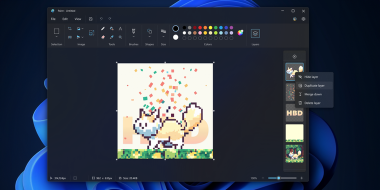 Microsoft Paint introduces support for Layers, Transparency, and more in latest update image