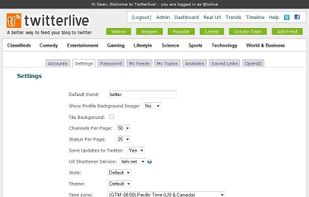 twitterlive settings page