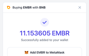 Embr Checkout Widget - Step 4 - Success and adding assets in your wallet