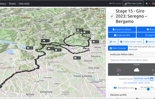 Tarmacs: The route with weather forecast on track.