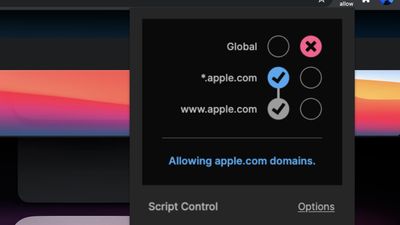 JavaScript blocked globally but all apple.com domains allowed so allow www.apple.com.