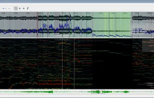 Sonic Visualiser 1.0 showing about a minute of the final movement of Mahler's 9th symphony, performed by the Czech Philharmonic under Vaclav Neumann. (In fact the whole final movement is loaded and may be scrolled through – see the green overview at the bottom of the window.)