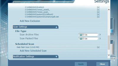 settings, enables to choose the type of file scan
