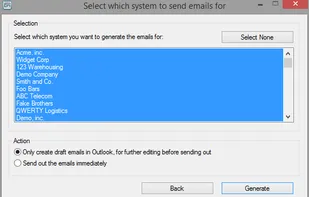 Select if you want to send the emails to all the contacts in the spreadsheet or only to a selection. Also, indicate if the emails must directly be sent out by Outlook, or created as drafts if you want to further customize the emails.