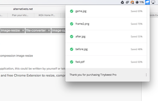 Tinybeest Mac App menu showing five most recently compressed images