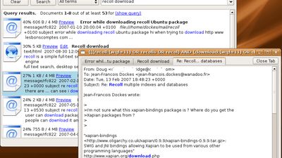 A result list with a preview window open