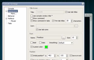 Settings window