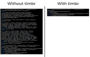 Timbr replaces complex SQL joins with simplified semantic SQL using ontologies.